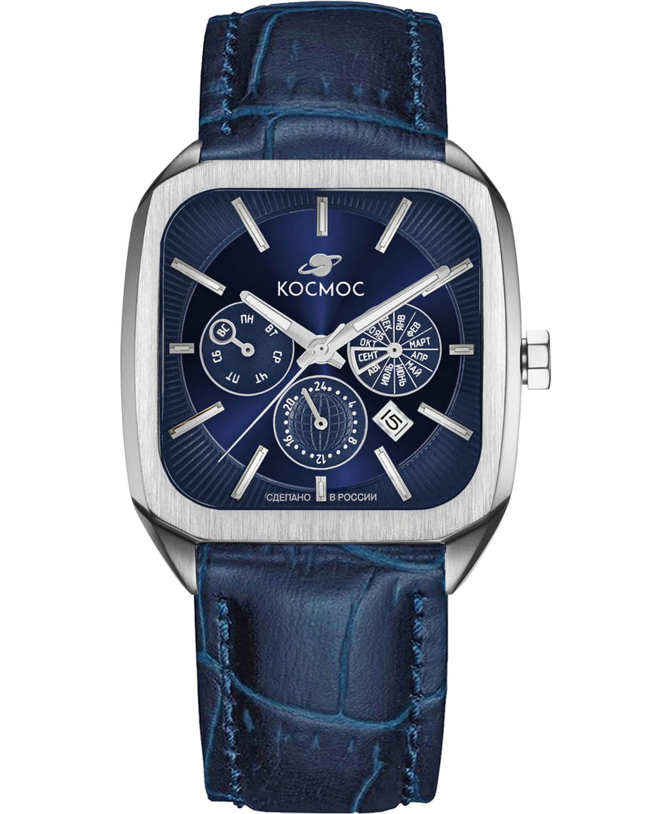 Космос Космос Марсоход II K 219.16.36  K 219.16.36 механические мужские часы синий циферблат, браслет кожаный — вид спереди